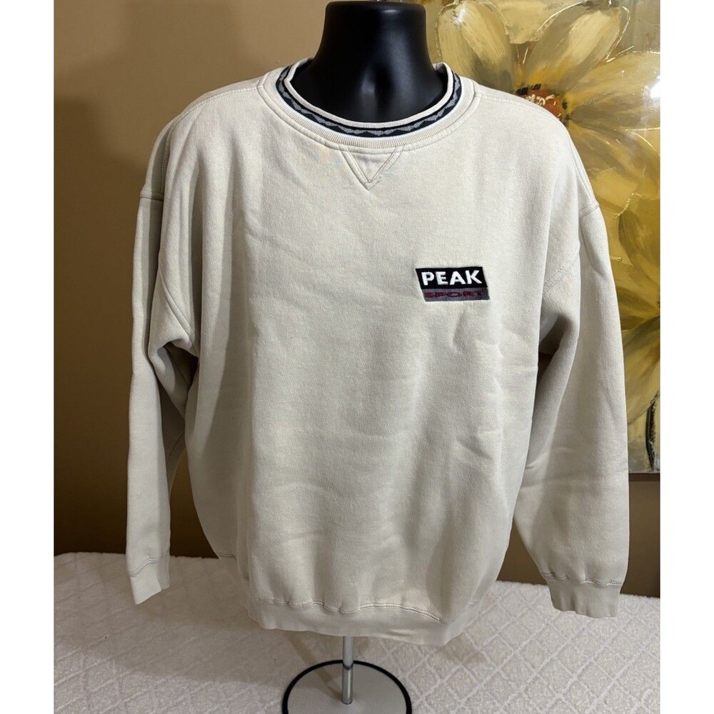 Peak Sport Embroidered Logo Beige Sweatshirt Men’s Size Large